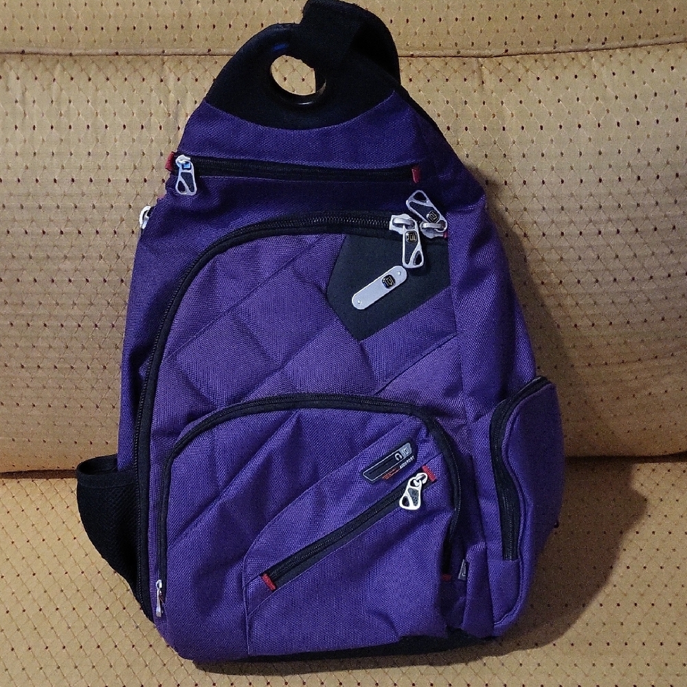🎒FŪL Sling Backpack Unisex w/ 13" Laptop Pocket Purple/Black Multi Pocket🎒